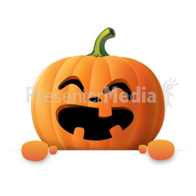 Happy Pumpkin Holding Blank Sign Presentation clipart