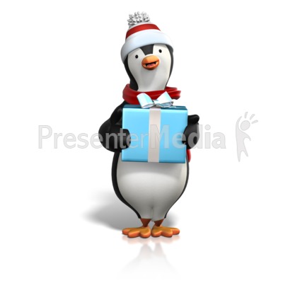 Winter Penguin Holding Gift Presentation clipart