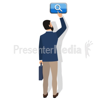 Business Man Touch Search Button Presentation clipart