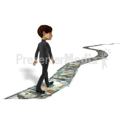 Businessman Walking Money Trail Presentation clipart