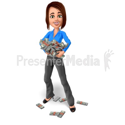 Business Woman Hold Stack Money Presentation clipart
