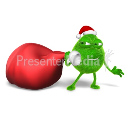 Grinchy Character Stealing Christmas Bag Presentation clipart