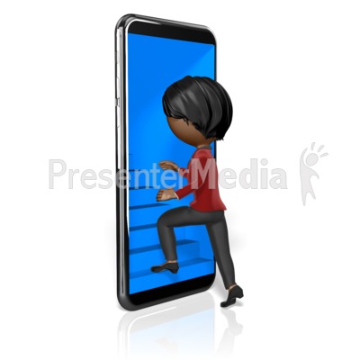 Stick Woman Stairs Lead Into Phone Presentation clipart