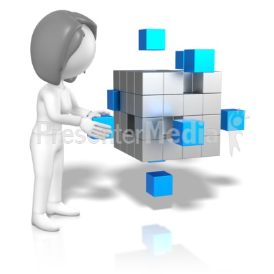 Stick Woman Grab Cube Stand Out Presentation clipart