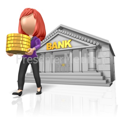 Stick Woman Carry Gold From Bank Presentation clipart