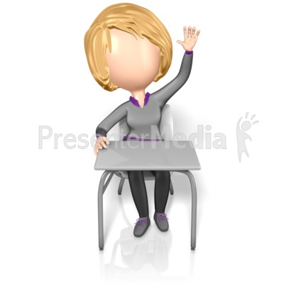 Female Sitting At Desk Raising Hand Presentation clipart