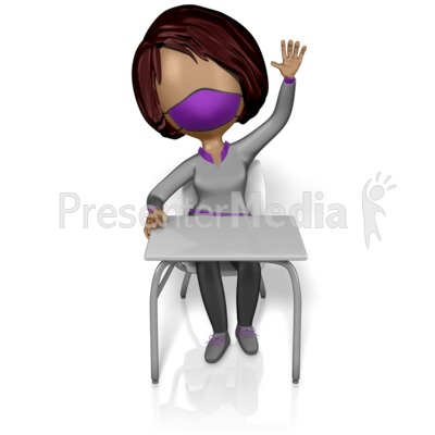Sitting At Desk Raising Hand Mask Female Presentation clipart