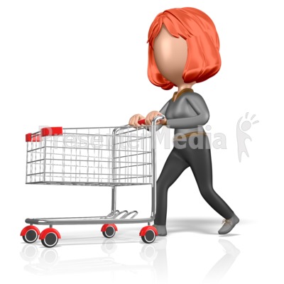 Stickwoman Push Shopping Cart Presentation clipart