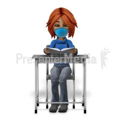 Girl Student At Desk Reading With Mask Presentation clipart