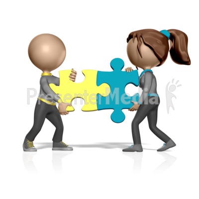Stickman And Stickwoman Solve Puzzle Presentation clipart