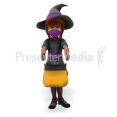 Young Witch Wearing a Covid Mask on Halloween Presentation clipart