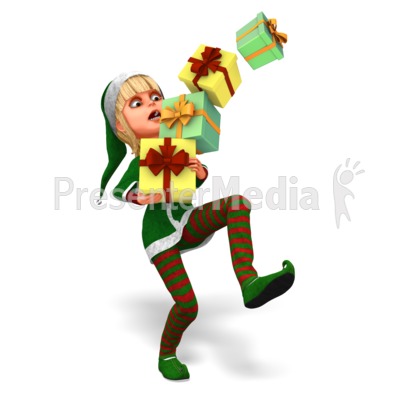 Santa's Helper Carrying Multiple Gifts Presentation clipart