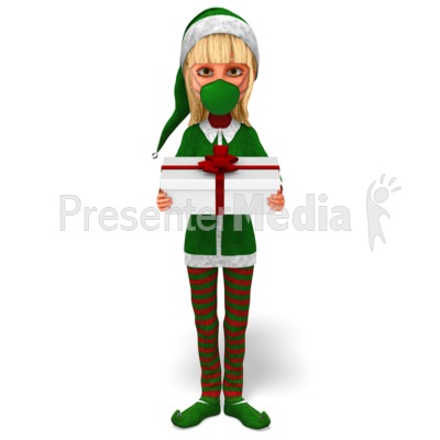 Santa's Helper Wearing a Mask Presenting a Gift Presentation clipart