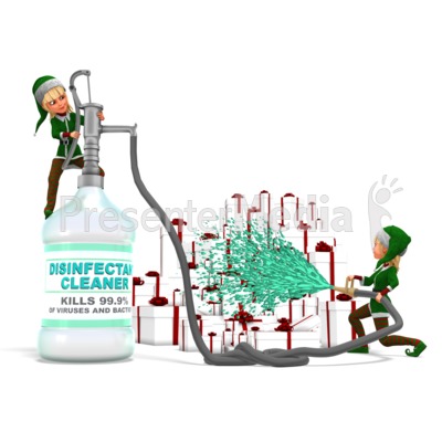 Santa's Helpers Disinfecting Presents Presentation clipart