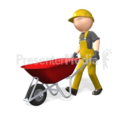 Construction Figure Pushing A Wheel Barrow Presentation clipart