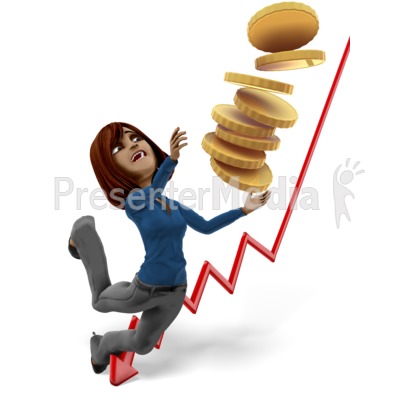 Businesswoman Tripping With Stack Of Gold Coins Presentation clipart