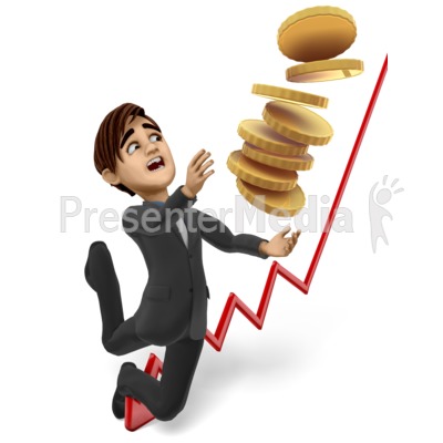 Businessman Tripping With Stack Of Gold Coins Presentation clipart