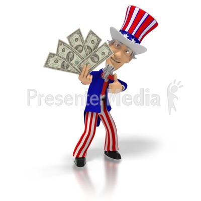 Uncle Sam holding a handfull of money