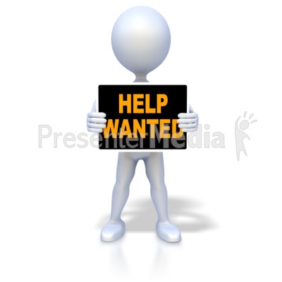 3D Figure holding Help Wanted Sign