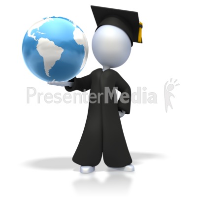 Graduate holding globe