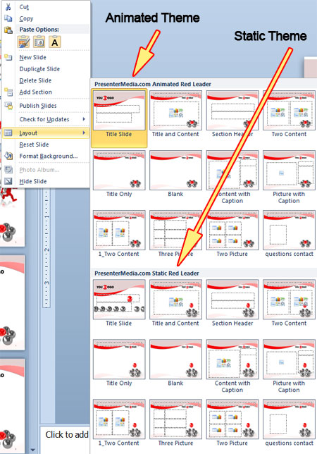 Layout menu PowerPoint 2007 and 2010