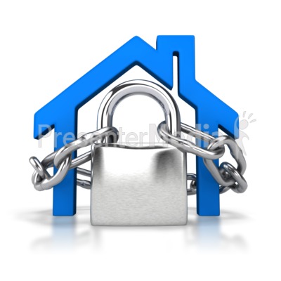 Lock and chain surround house icon