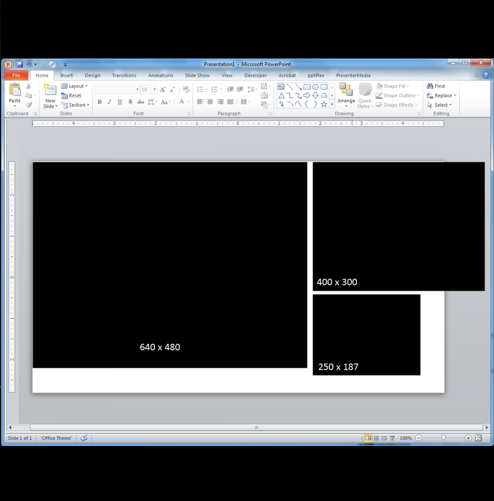 Differences between the sizes of video.  Remember, the 250 x 187 is the same file size as the 400 x 300, which is half that of the 640.