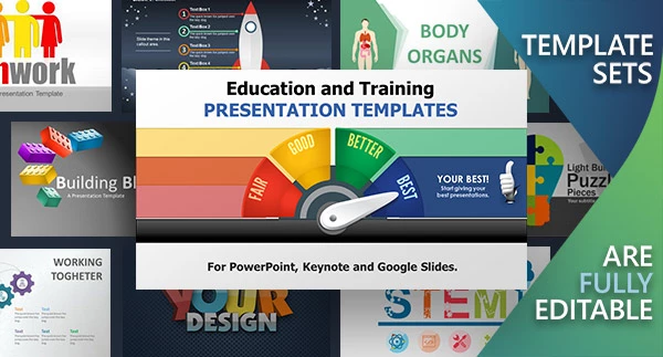 A picture collage of training and education powerpoint templates