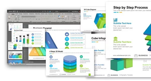 Ppt Template slides flying into an image of PowerPoint's interface work area