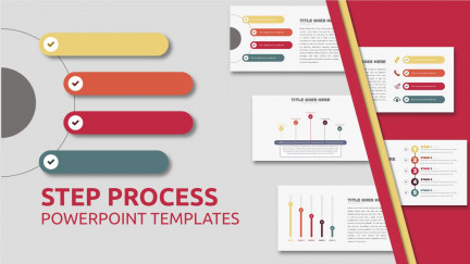 A collage of presentation slides from Check Mark Step Process PowerPoint Template