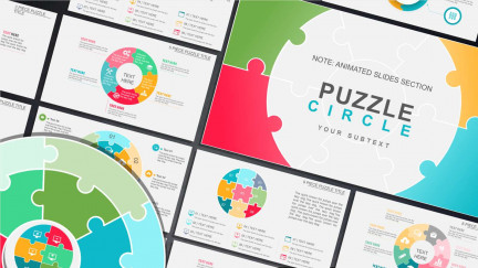 A collage of presentation slides from Circle Puzzle Diagram Template PowerPoint Template
