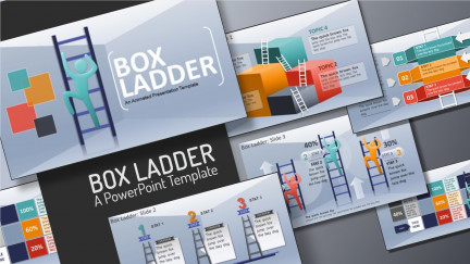 A collage of presentation slides from Climbing Box Ladder Template for PowerPoint PowerPoint Template