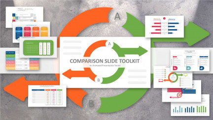 A collage of presentation slides from Comparative Tables PowerPoint Diagrams PowerPoint Template