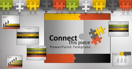 A collage of presentation slides from Connect This Piece PowerPoint Template