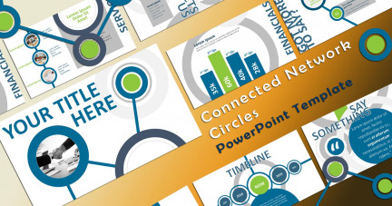 A collage of presentation slides from Connected Network Circles PowerPoint Flow PowerPoint Template