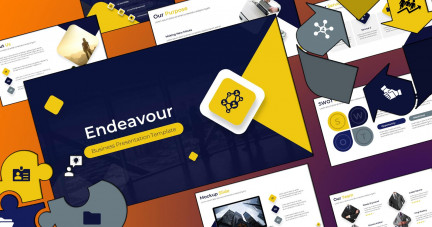 A collage of presentation slides from Endeavor Business Template PowerPoint Template