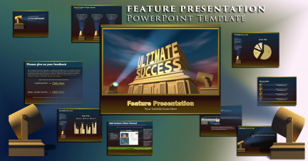 A collage of presentation slides from Feature Presentation ppt Template PowerPoint Template