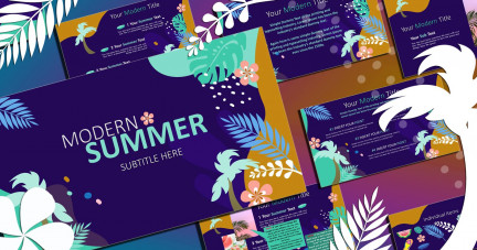 A collage of presentation slides from Modern Summer PowerPoint Template