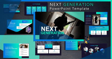 A collage of presentation slides from Next Generation PowerPoint Template