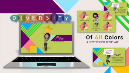 A collage of presentation slides from Of All Colors PowerPoint Template