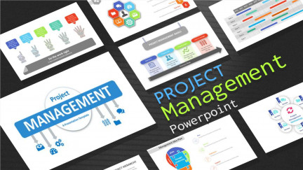 A collage of presentation slides from PowerPoint Template for Project Management
