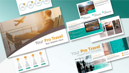 A collage of presentation slides from Pro Travel PPT Template PowerPoint Template