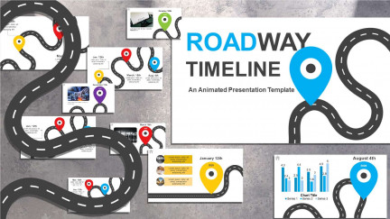 A collage of presentation slides from Road Timeline for PowerPoint PowerPoint Template