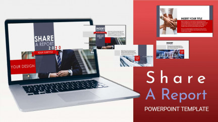 A collage of presentation slides from Share A Report PowerPoint Template