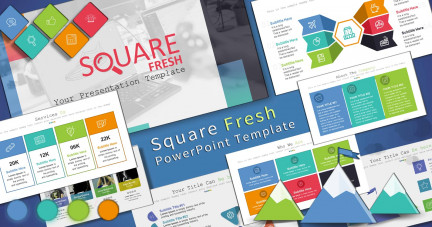 A collage of presentation slides from Square Fresh PowerPoint Template