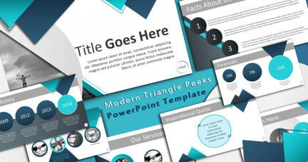 A collage of presentation slides from Triangle Peeks Modern Template PowerPoint Template