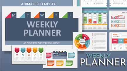 A collage of presentation slides from Weekly Planner toolkit Template PowerPoint Template