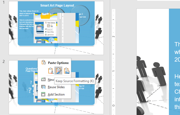 copy powerpoint presentation into new template