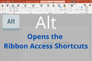 A screenshot of PowerPoint interface with alt command instructions.