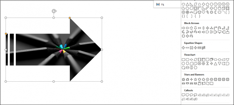 An image showing what a picture loading into PowerPoint looks like once it's cropped into an arrow shape.